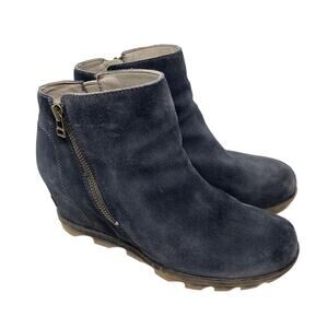 Sorel Joan Of Arctic Wedge Zip Ankle Boots Womens 11 Dark Gray Suede *READ